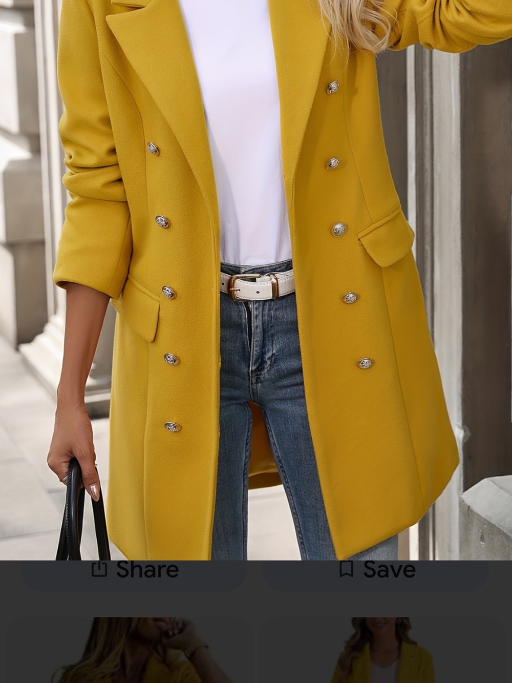 Women's Double-Breasted Coat - Mustard Yellow